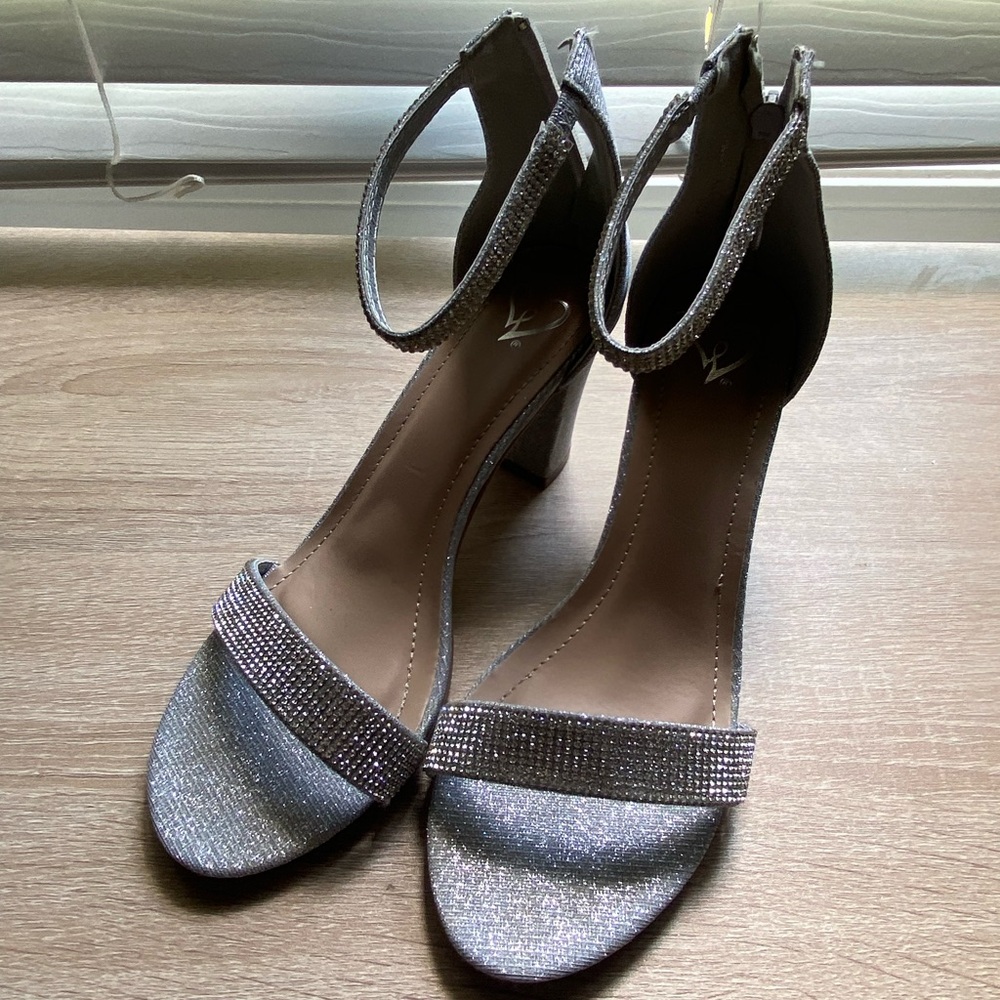 Windsor silver sparkle block heels